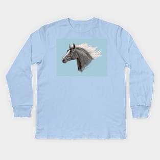Silver Black Horse Kids Long Sleeve T-Shirt